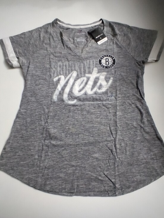 Majestic Tops - Majestic Women's NBA Brooklyn Nets Grey Logo Tee New Size L